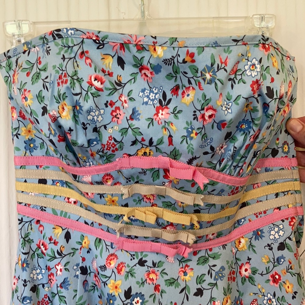 Betsey Johnson floral strapless dress w/ribbons